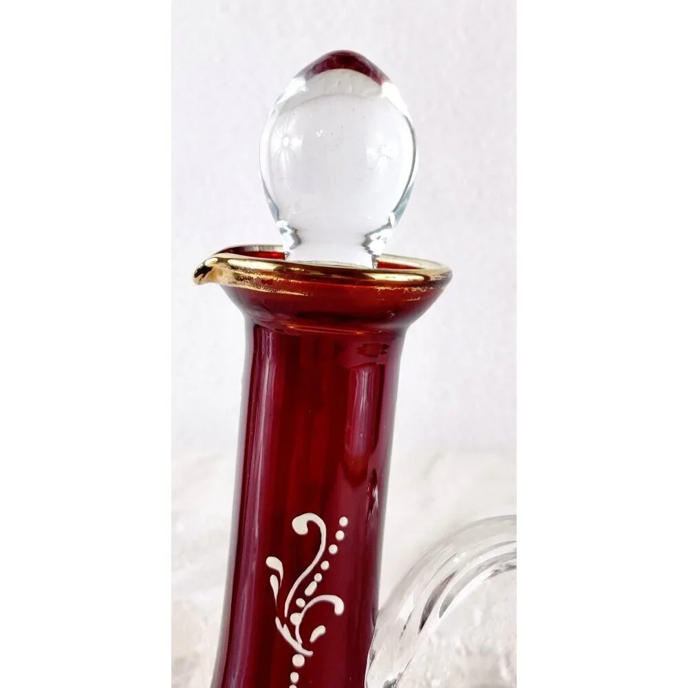 Ruby Rea Glass Decanter Cruet VTG MCM 8.5